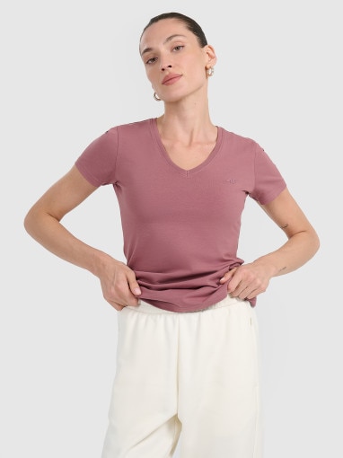  4F Damski tshirt bez nadruku 4F 4FWAW25TTSHF2972  różowy Różowy