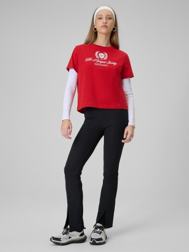 Damski t-shirt boxy z nadrukiem 4F 4FWSS26TTSHF2738 - czerwony