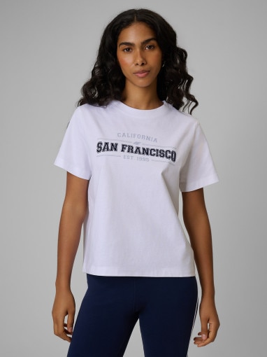  4F Damski tshirt boxy z nadrukiem 4F 4FWSS26TTSHF2739  biały Biały