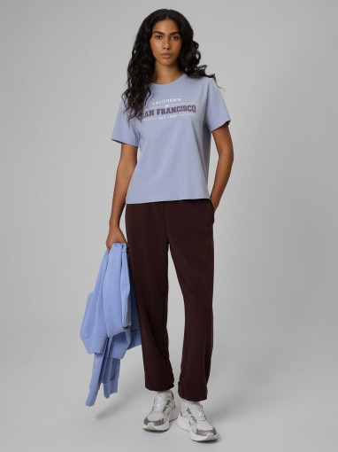  4F Damski tshirt boxy z nadrukiem 4F 4FWSS26TTSHF2739  niebieski Niebieski