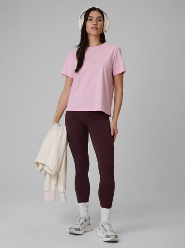 Damski t-shirt boxy z nadrukiem 4F 4FWSS26TTSHF2743 - różowy