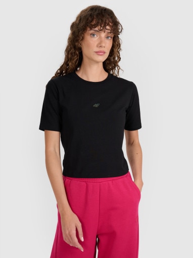  4F Damski tshirt crop top 4F 4FWAW25TTSHF2971  czarny Czarny