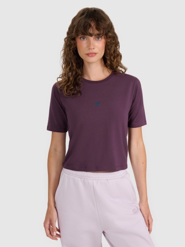  4F Damski tshirt crop top 4F 4FWAW25TTSHF2971  fioletowy Fioletowy
