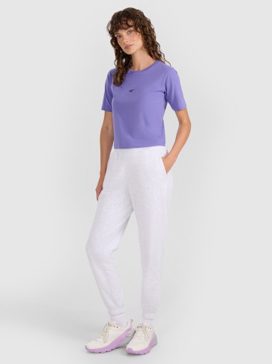 Damski t-shirt crop top 4F 4FWAW25TTSHF2971 - fioletowy