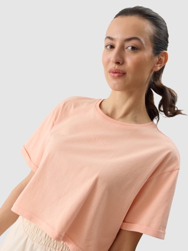  4F Damski tshirt crop top 4F 4FWSS24TTSHF1357  różowy Różowy