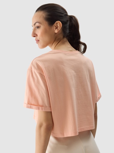 Damski t-shirt crop top 4F 4FWSS24TTSHF1357 - różowy
