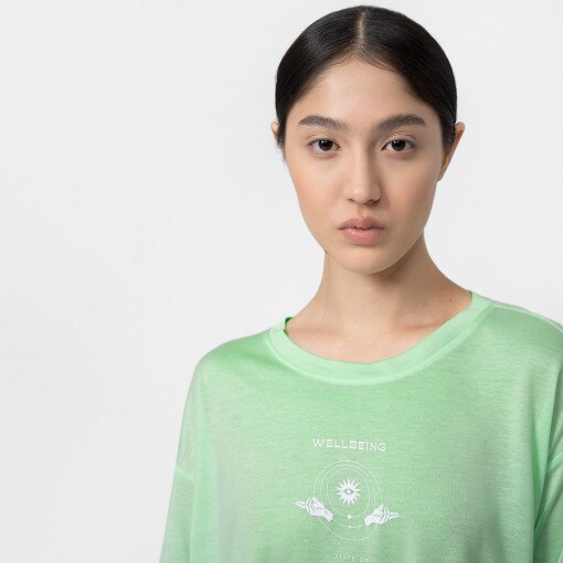 Damski t-shirt crop top do jogi 4F 4FSS22TFTSF271 - zielony