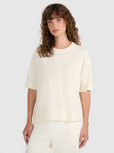  4F Damski tshirt oversize 4F 4FWAW25TTSHF2350  beżowy Beżowy