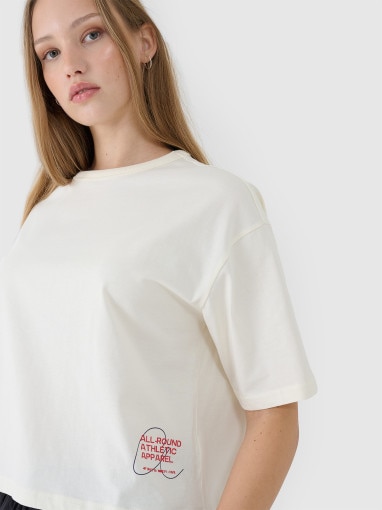 Damski t-shirt oversize z nadrukiem 4F 4FWSS25TTSHF1971 - biały