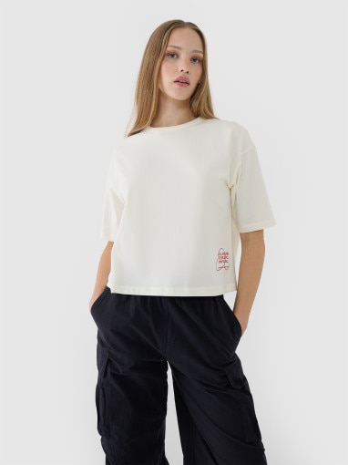  4F Damski tshirt oversize z nadrukiem 4F 4FWSS25TTSHF1971  biały Biały