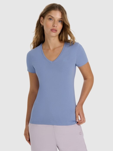  4F Damski tshirt slim basic 4F 4FWAW25TTSHF2969  niebieski Niebieski
