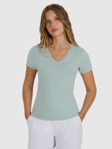  4F Damski tshirt slim basic 4F 4FWAW25TTSHF2969  zielony Zielony