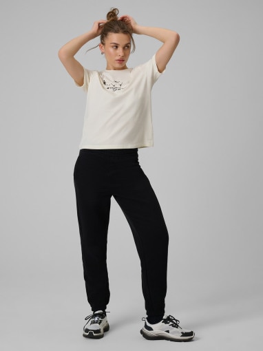 Damski t-shirt z nadrukiem 4F 4FRSS26TTSHF3447 - kremowy