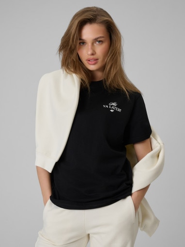  4F Damski tshirt z nadrukiem 4F 4FRSS26TTSHF3449  czarny Czarny