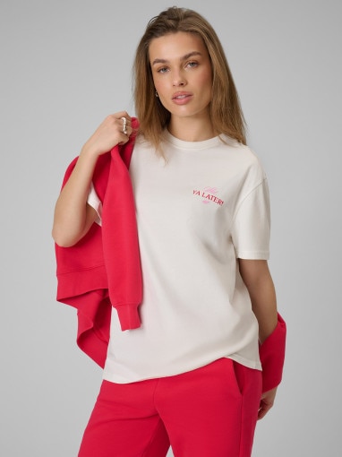  4F Damski tshirt z nadrukiem 4F 4FRSS26TTSHF3449  kremowy Kremowy