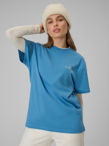  4F Damski tshirt z nadrukiem 4F 4FRSS26TTSHF3449  niebieski Niebieski