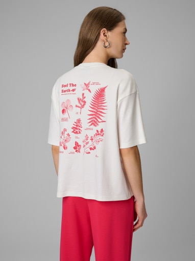 Damski t-shirt z nadrukiem 4F 4FRSS26TTSHF3704 - biały