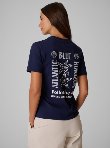 Damski t-shirt z nadrukiem 4F 4FRSS26TTSHF4021 - granatowy