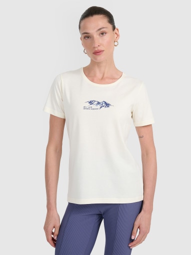  4F Damski tshirt z nadrukiem 4F 4FWAW25TTSHF2713  biały Biały