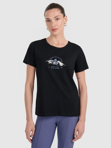  4F Damski tshirt z nadrukiem 4F 4FWAW25TTSHF2713  czarny Czarny