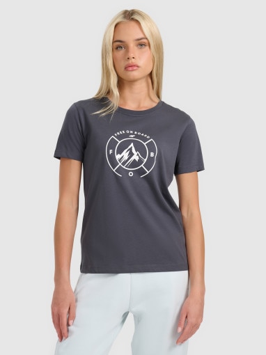  4F Damski tshirt z nadrukiem 4F 4FWAW25TTSHF3118  szary Szary