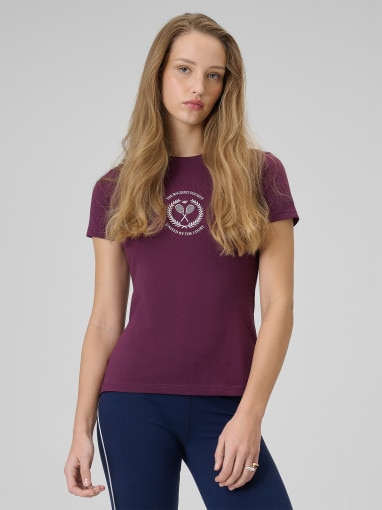  4F Damski tshirt z nadrukiem 4F 4FWSS26TTSHF2723  fioletowy Fioletowy