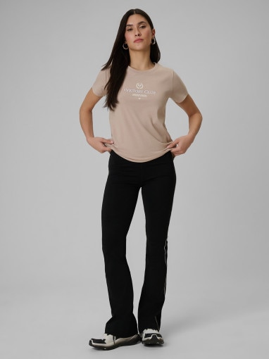 Damski t-shirt z nadrukiem 4F 4FWSS26TTSHF2724 - beżowy