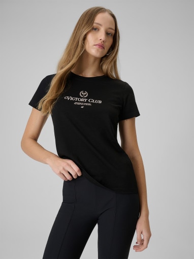  4F Damski tshirt z nadrukiem 4F 4FWSS26TTSHF2724  czarny Czarny