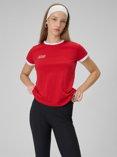  4F Damski tshirt z nadrukiem 4F 4FWSS26TTSHF2725  czerwony Czerwony