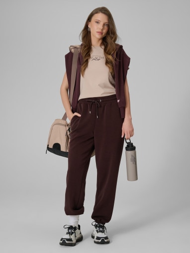 Damski t-shirt z nadrukiem 4F 4FWSS26TTSHF2742 - beżowy