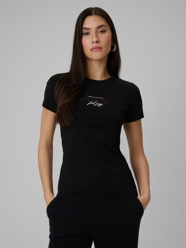  4F Damski tshirt z nadrukiem 4F 4FWSS26TTSHF2742  czarny Czarny