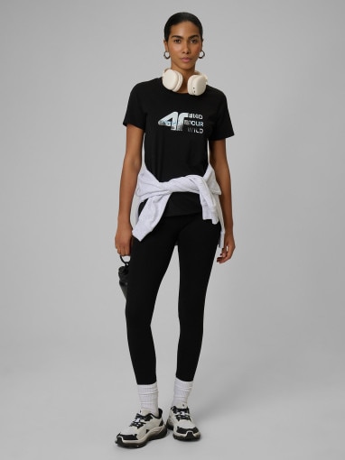Damski t-shirt z nadrukiem 4F 4FWSS26TTSHF2775 - czarny