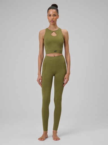 Damski top do jogi 4F 4FWSS26TFSLF0886 - zielony