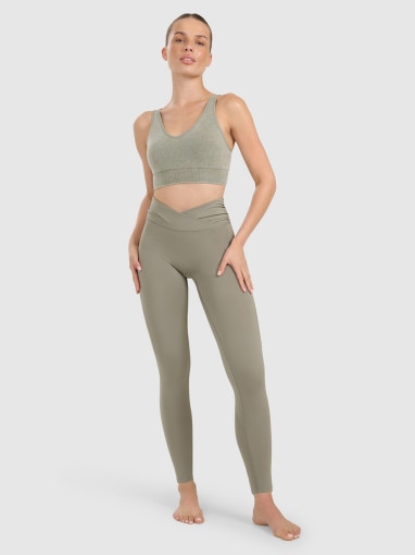  4F Damskie legginsy do jogi i pilatesu 4F 4FWAW25TFTIF369  oliwkowe Oliwkowy