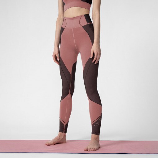 Damskie legginsy do jogi z nadrukiem 4F SPDF018 - różowe