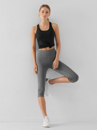  4F Damskie legginsy treningowe 3/4 4F NOSH4SPDF350  szare Szary