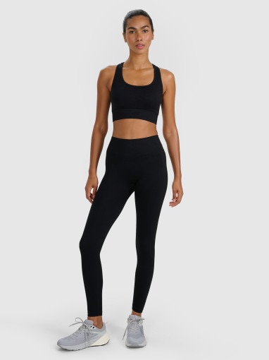  4F Damskie legginsy treningowe bezszwowe 4F 4FWMM00TFTIF414  czarne Czarny