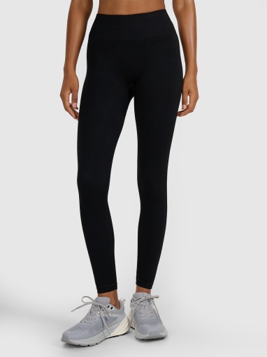 Damskie legginsy treningowe bezszwowe 4F 4FWMM00TFTIF414 - czarne