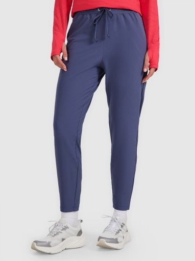 Damskie spodnie do biegania w terenie 4F 4FWAW25TFTRF0931 - niebieskie