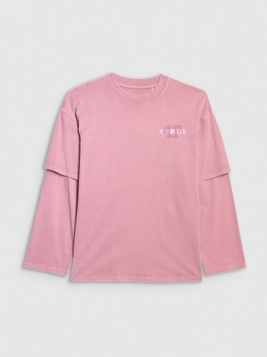  4F JUNIOR Dziewczęcy longsleeve z nadrukiem 4F 4FJRAW25TLONF543  różowy Różowy