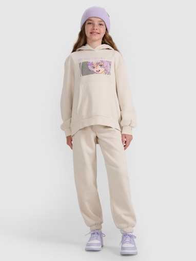 Dziewczęca bluza nierozpinana z kapturem 4F 4FJRAW25TSWSF2294 - biała