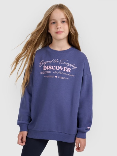  4F JUNIOR Dziewczęca bluza nierozpinana bez kaptura 4F 4FJRAW25TSWSF2428  niebieska Niebieski