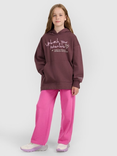 Dziewczęca bluza nierozpinana z kapturem 4F 4FJRAW25TSWSF2429 - brązowa