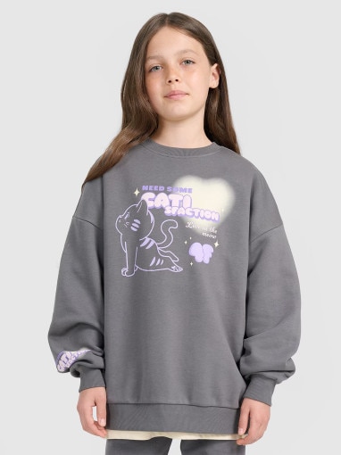  4F JUNIOR Dziewczęca bluza nierozpinana bez kaptura 4F 4FJRAW25TSWSF2438  szary Szary