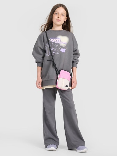 Dziewczęca bluza nierozpinana bez kaptura 4F 4FJRAW25TSWSF2438 - szary