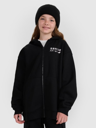  4F JUNIOR Dziewczęca bluza rozpinana z kapturem 4F 4FJRAW25TSWSF2516  czarna Czarny