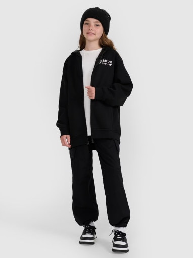 Dziewczęca bluza rozpinana z kapturem 4F 4FJRAW25TSWSF2516 - czarna