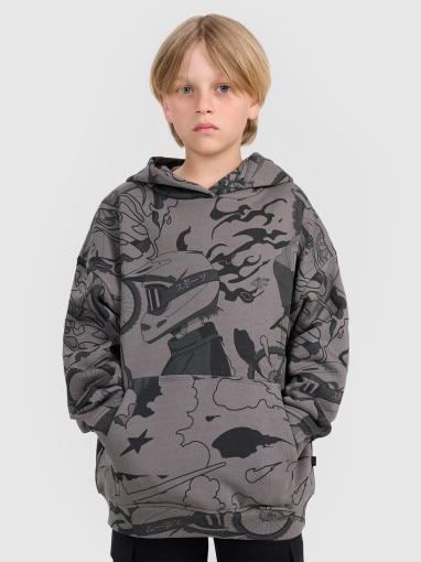  4F JUNIOR Chłopięca bluza nierozpinana z kapturem 4F 4FJRAW25TSWSM2343  szara Szary