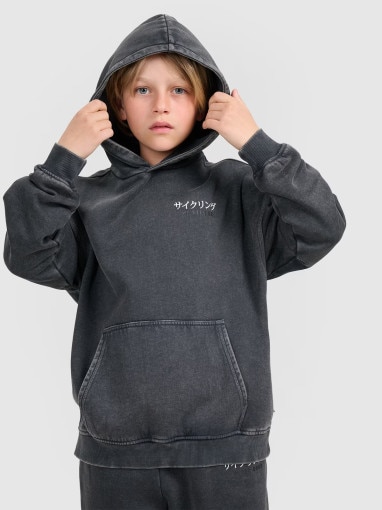  4F JUNIOR Chłopięca bluza nierozpinana z kapturem 4F 4FJRAW25TSWSM2344  szara Szary