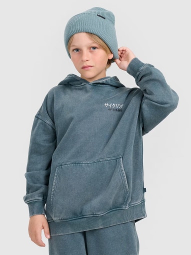  4F JUNIOR Chłopięca bluza nierozpinana z kapturem 4F 4FJRAW25TSWSM2344  turkusowa Turkusowy